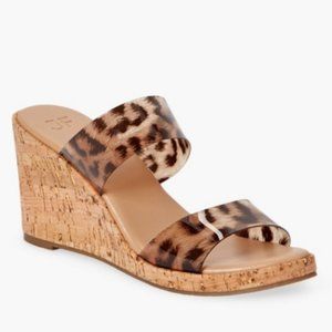 JustFab Cute For You Slip-On Wedge Sandal Open Toe Leopard Black Brown‎ Size 7